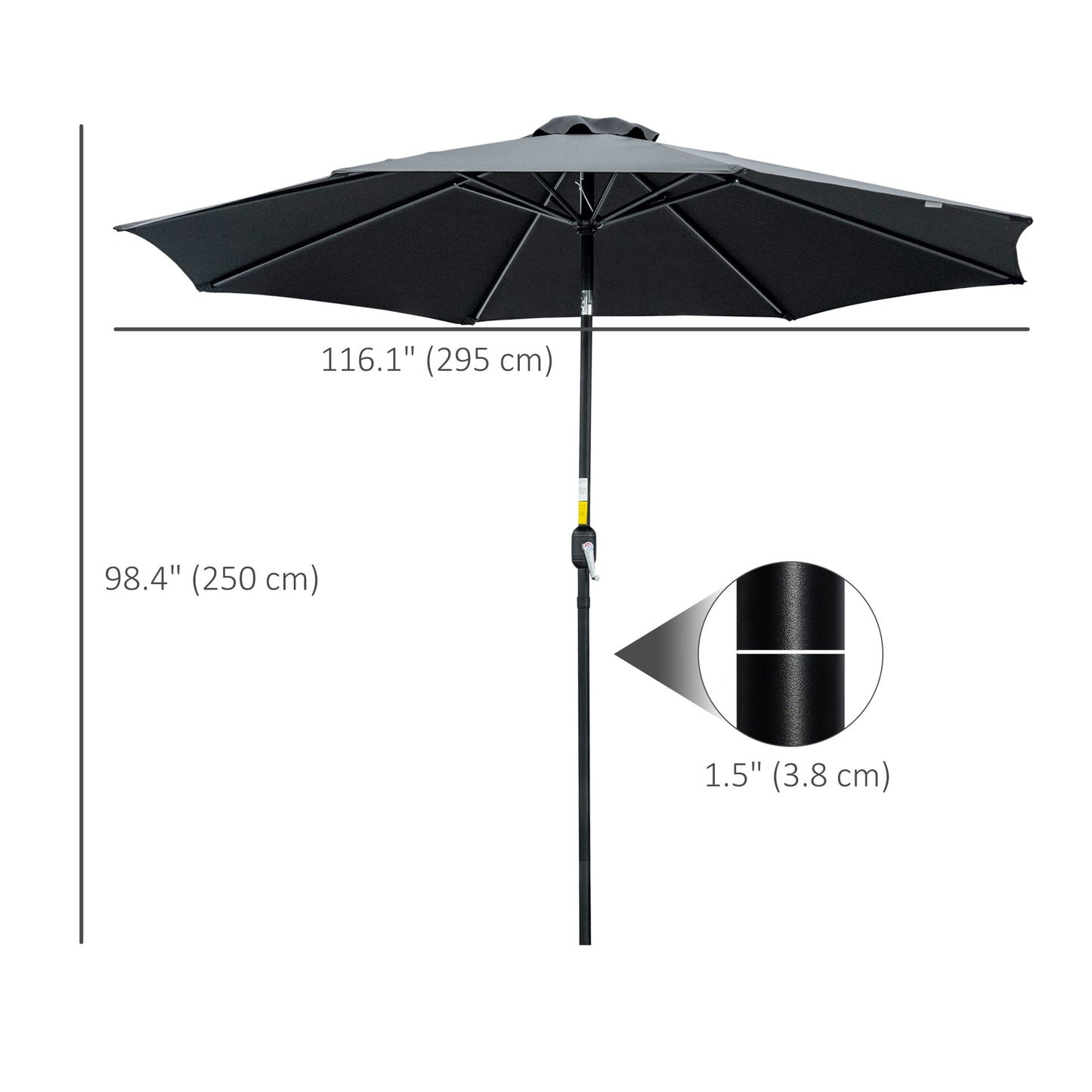Outsunny 3(m) Parasol ogrodowy z odchylanym parasolem, zewnętrzny parasol przeciwsłoneczny z 8 żebrami, odchylany i korbowy uchwyt na balkon, ławka, ogród, czarny