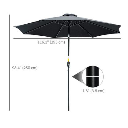 Outsunny 3(m) Parasol ogrodowy z odchylanym parasolem, zewnętrzny parasol przeciwsłoneczny z 8 żebrami, odchylany i korbowy uchwyt na balkon, ławka, ogród, czarny