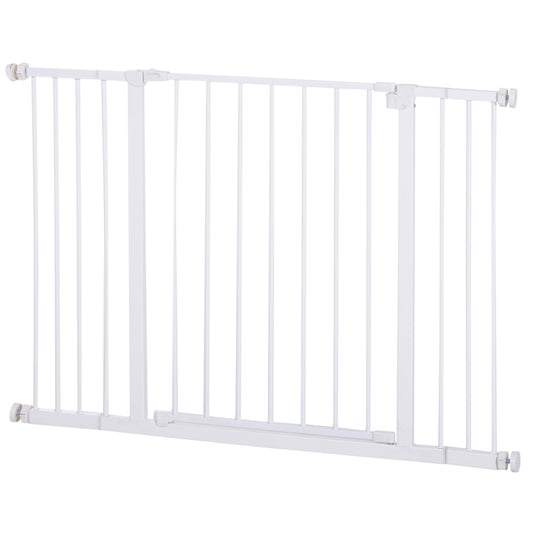 PawHut Dog Gate Pet Safety Gate Stair Barrier Pressure Fit Adjustable 76-82/86-97/101-107 cm, White