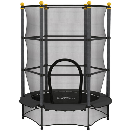 HOMCOM 4.6FT/55" Kids Trampoline with Safety Enclosure, Outdoor Indoor Use, for Ages 3-10 Years, Black