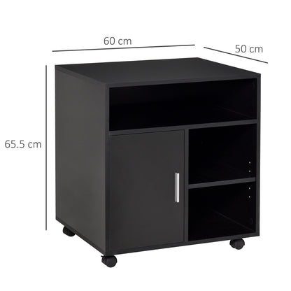 HOMCOM Multi-Storage Printer Stand Unit Office Desk Side Mobile Storage w/ Wheels Modern Style 60L x 50W x 65.5H cm - Black