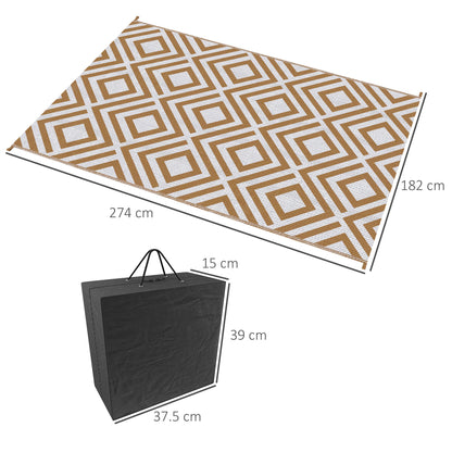 Outsunny Reversible Outdoor Rug, Plastic Straw Mat w/ Carry Bag Ground Stakes for Garden RV Picnic Beach Camping 182x274cm Brown