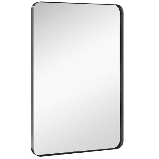 HOMCOM Rectangular Wall Mirror, 90 x 60 cm Wall Mounted Bathroom Mirror with Aluminium Alloy Frame and Tempered Glass, Black