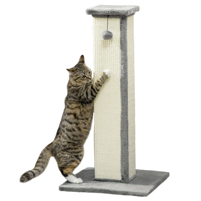 PawHut 81cm Cat Scratcher, Vertical Full Scratcher w/ Natural Sisal Rope, Hanging Ball, Soft Plush - Grey