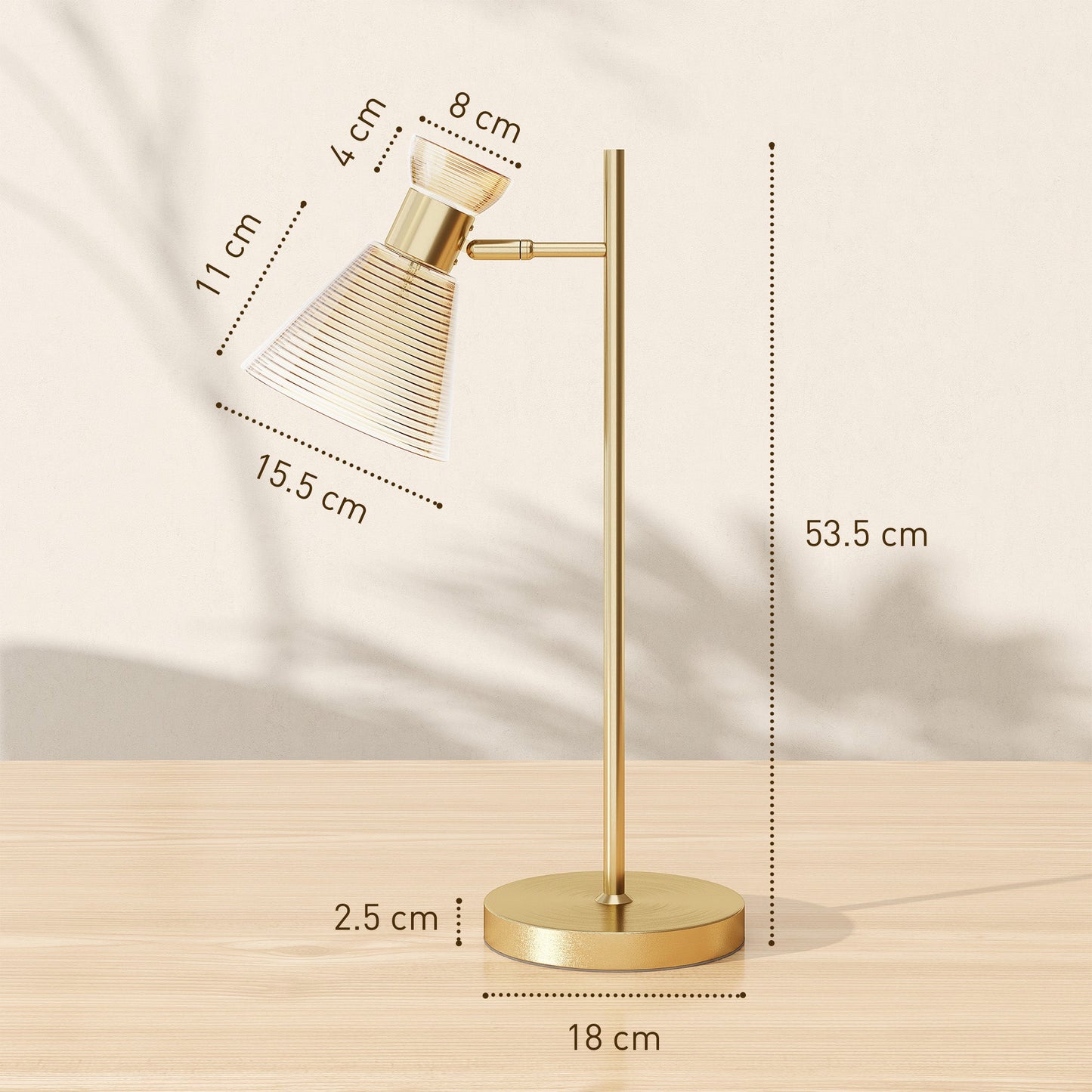 HOMCOM Modern Table Lamp, Bedside Lamp with Adjustable Flower-Shaped Head and E27 Socket for Living Room Bedroom Study, Bulb Not Included, Gold Tone