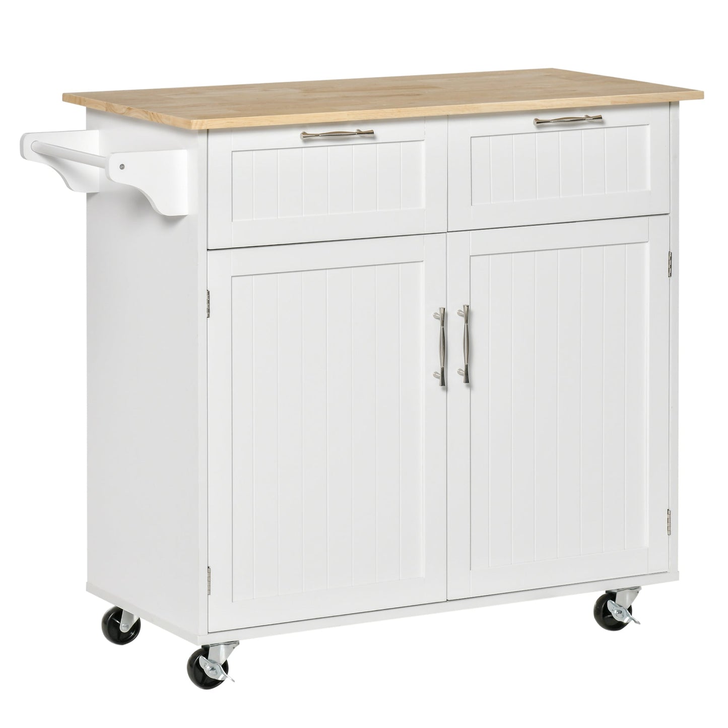 HOMCOM Kitchen Island Utility Cart, with 2 Storage Drawers & Cabinets for Dining Room, White