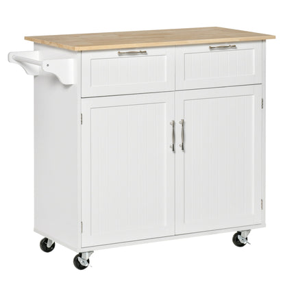 HOMCOM Kitchen Island Utility Cart, with 2 Storage Drawers & Cabinets for Dining Room, White