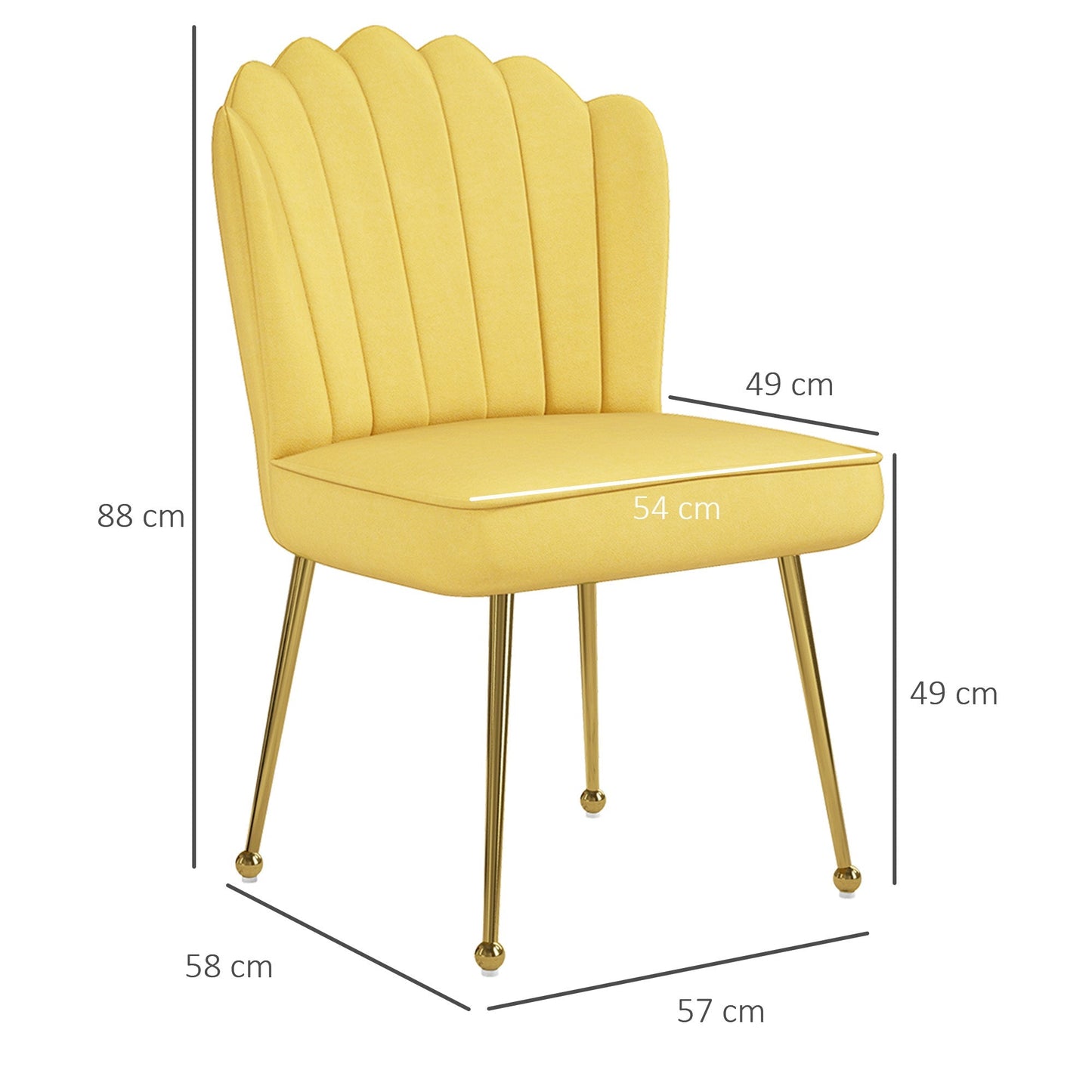Set of 2 Velvet-Feel Shell Accent Chair - Yellow