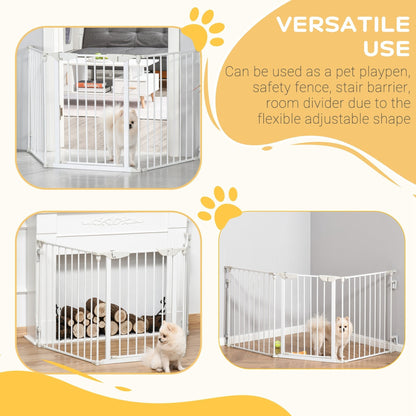 PawHut Pet Safety Gate, 3 Panels Playpen Fireplace, Foldable Metal Fence, Stair Barrier, Room Divider, Fire Guard w/ Automatic Closing Door, White