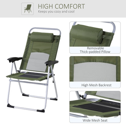 Outsunny Outdoor Garden Folding Chair Patio Armchair 3-Position Adjustable Recliner Reclining Seat with Pillow - Green