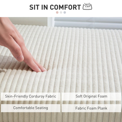 HOMCOM Storage Ottoman Bench, Corduroy Footstool with Removable Lid and Legs, 112cm Storage Chest Box for Living Room, Bedroom, Hallway, Beige