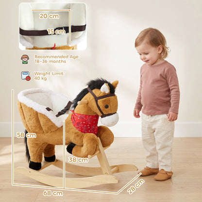 AIYAPLAY Rocking Horse Toy for Toddlers, Plush Ride on Horse with Seat Belt, Lifelike Neigh, Pretend Play Toy for 18-36 M, Brown