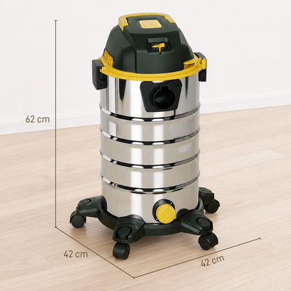 HOMCOM 1400W Vacuum Cleaner, 3-in-1 Wet and Dry Vacuum Cleaner with Blowing Mode and 30L Stainless Steel Tank, Yellow