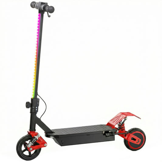 AIYAPLAY Foldable Kids Electric Scooter with LCD Display, Dual Shock Absorption, Up to 15 KM/H, Max Range 6 KM for Age 6-14, Red