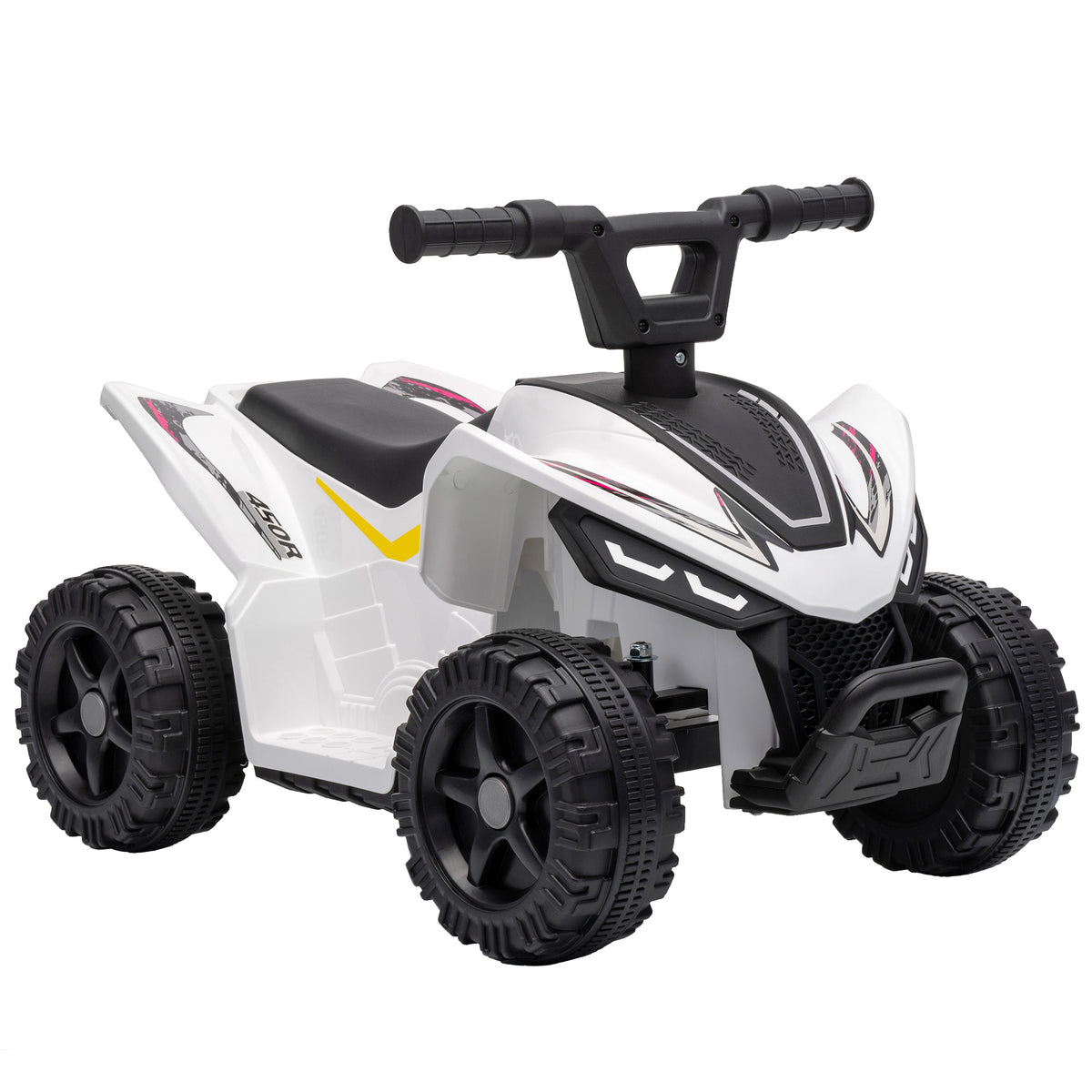 AIYAPLAY 6V Battery Powered Kids ATV, Quad Bike w/ Handlebar Button Control, Max 1.2MPH, Max 55lbs Load, for 18-48 Months, White