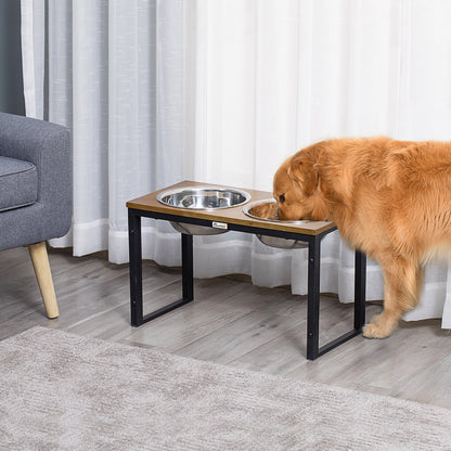 PawHut Two-Bowl Pet Feeding Table, for Medium/Large Dogs