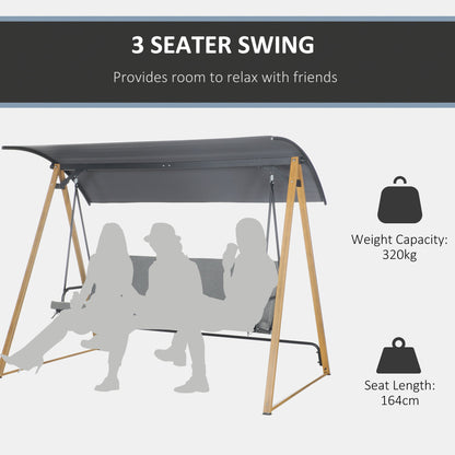 Outsunny 3 Seater Swing Chair, Garden Swing Bench with Adjustable Canopy, Cushioned Seat and Weather Resistant Steel Frame for Patio, Yard