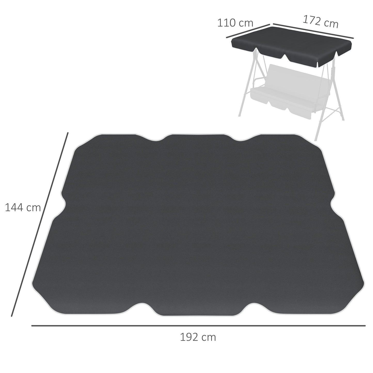 Outsunny 2 Seater Garden Swing Canopy Replacement Cover, UV50+ Sun Shade (Canopy Only), Black