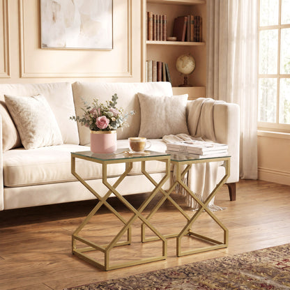 HOMCOM Nest of Tables, Side Table Set of 2 with Transparent Top, Coffee Table Set with Tempered Glass Top, Transparent