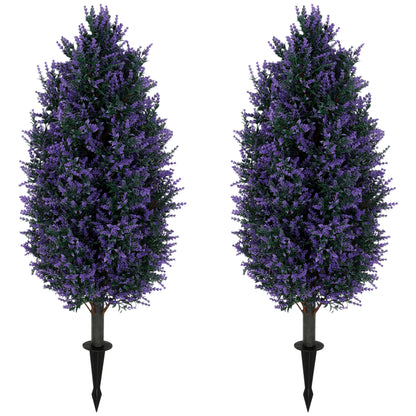 HOMCOM Set of 2 Artificial Lavender Flowers, Indoor Outdoor Fake Plants with Stakes, UV Resistant for Garden, 90 cm, Blue