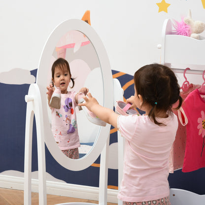 HOMCOM Free Standing Full Length Mirror, Child's Dressing Mirror with storage shelf, Children's White Bedroom Furniture 360¡ Rotation MDF, For 3- 8 Years Old, 40L x 30W x 104H cm