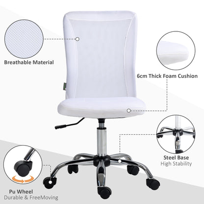 Vinsetto Computer Desk Chair, Mesh Office Chair with Adjustable Height and Swivel Wheels, Armless Study Chair, White