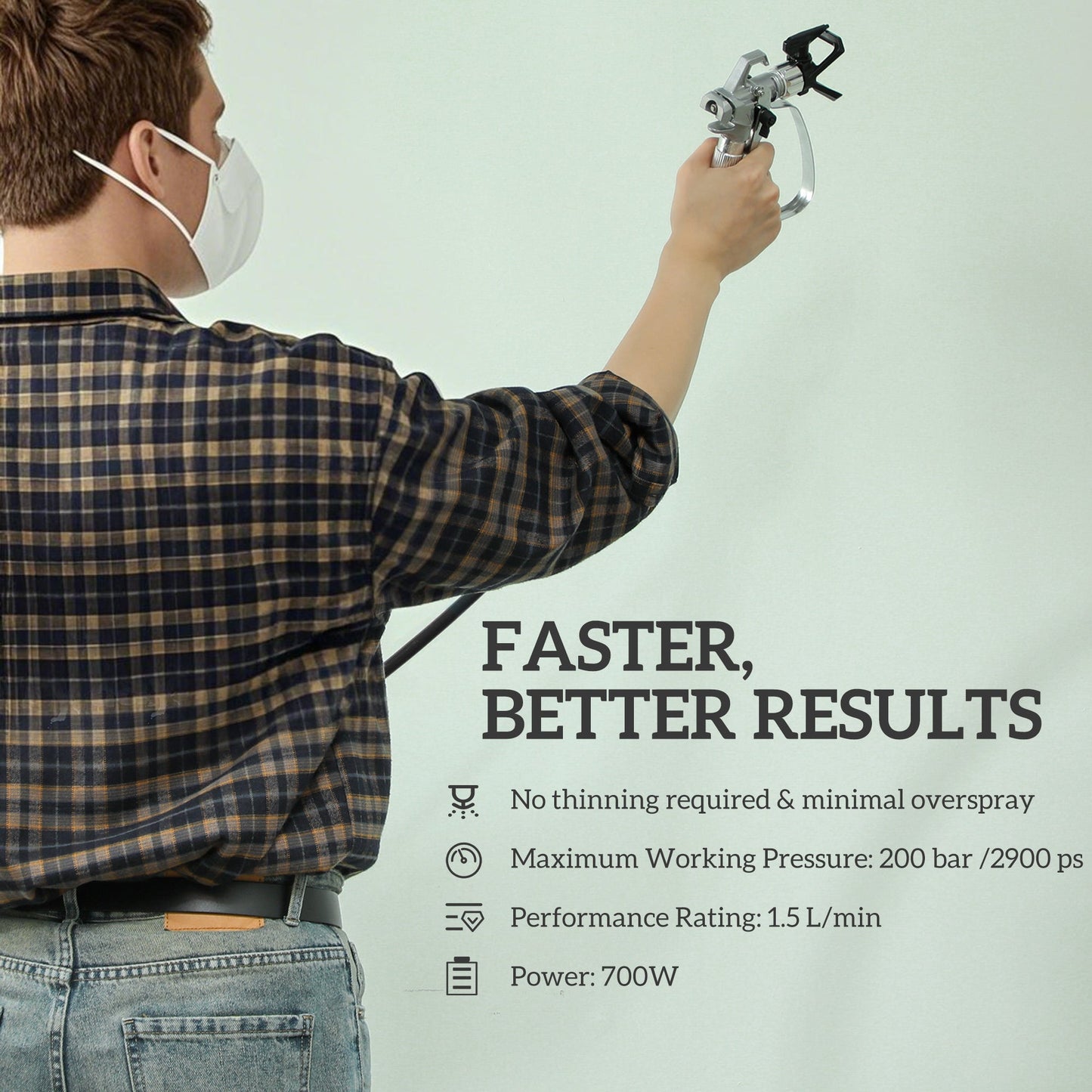 HOMCOM Airless Paint Sprayer, Thinning-Free Electric Paint Spray Gun for Walls, Fences & DIY Projects, 200 Bar High Pressure, 1.5L/min Flow Rate, 7.5m Hose, Indoor & Outdoor Use, Dark Blue