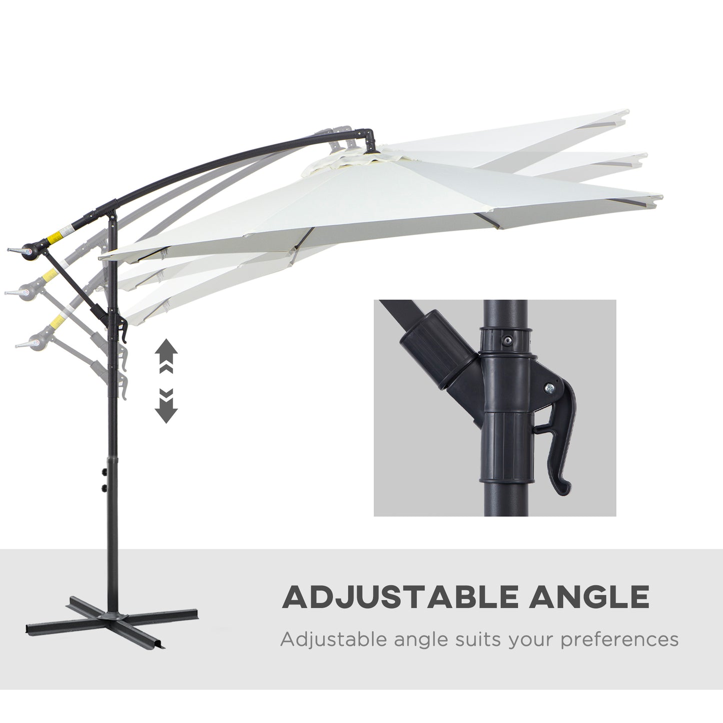Outsunny 3m Banana Umbrella Parasol, Offset Cantilever Parasol Umbrella with Cross Base, Cream White