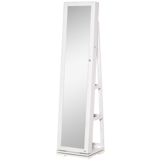 HOMCOM 360¡ Swivel Jewellery Cabinet, Mirror Armoire, Full Length Mirror, Lockable Jewellery Organizer with Built-In Small Mirror, White