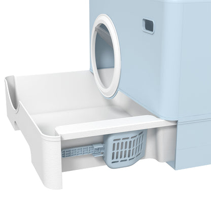 PawHut Enclosed Cat Litter Box, with Lid, Front Entry, Top Exit, Pull-Out Tray, Scoop - Blue