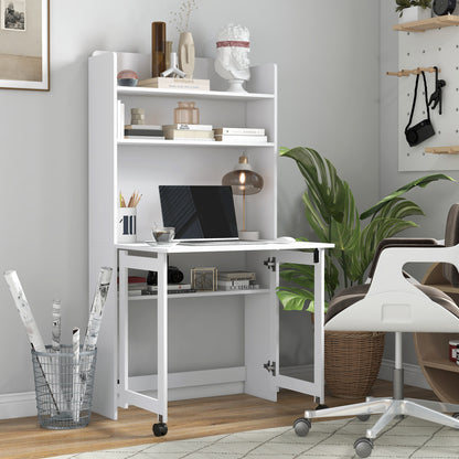 HOMCOM Foldable Desktop, Computer Desk with Storage Shelves, 80 x 69 x 155 cm, White