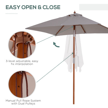 Outsunny 2m x 1.5m Garden Parasol Umbrella with Tilting Sunshade Canopy, Outdoor Market Table Umbrella with Wood and Bamboo Frame, Grey