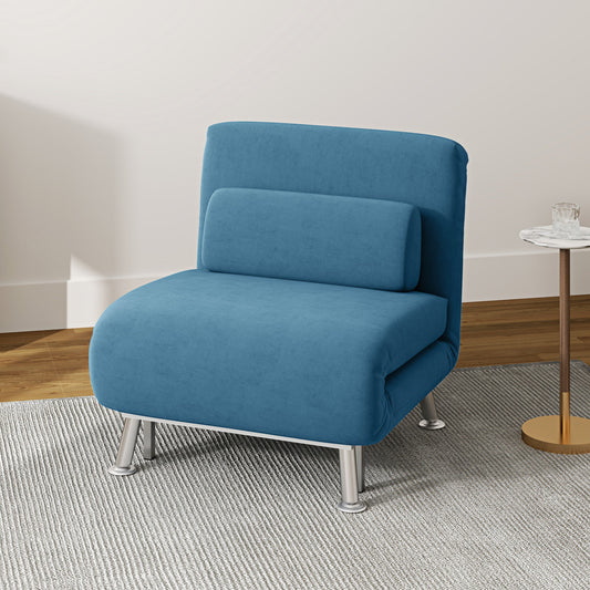 HOMCOM Single Sofa Bed, 1 Person Sleeper Foldable Lounge with Pillow, Blue