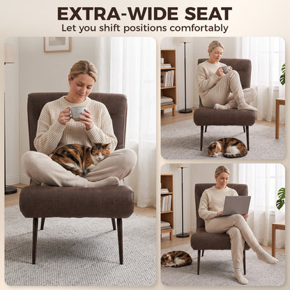 HOMCOM Modern Accent Chair with Footstool, Upholstered Lounge Chair with 64cm Wide Seat, Lumbar Pillow, Trapezoidal Backrest