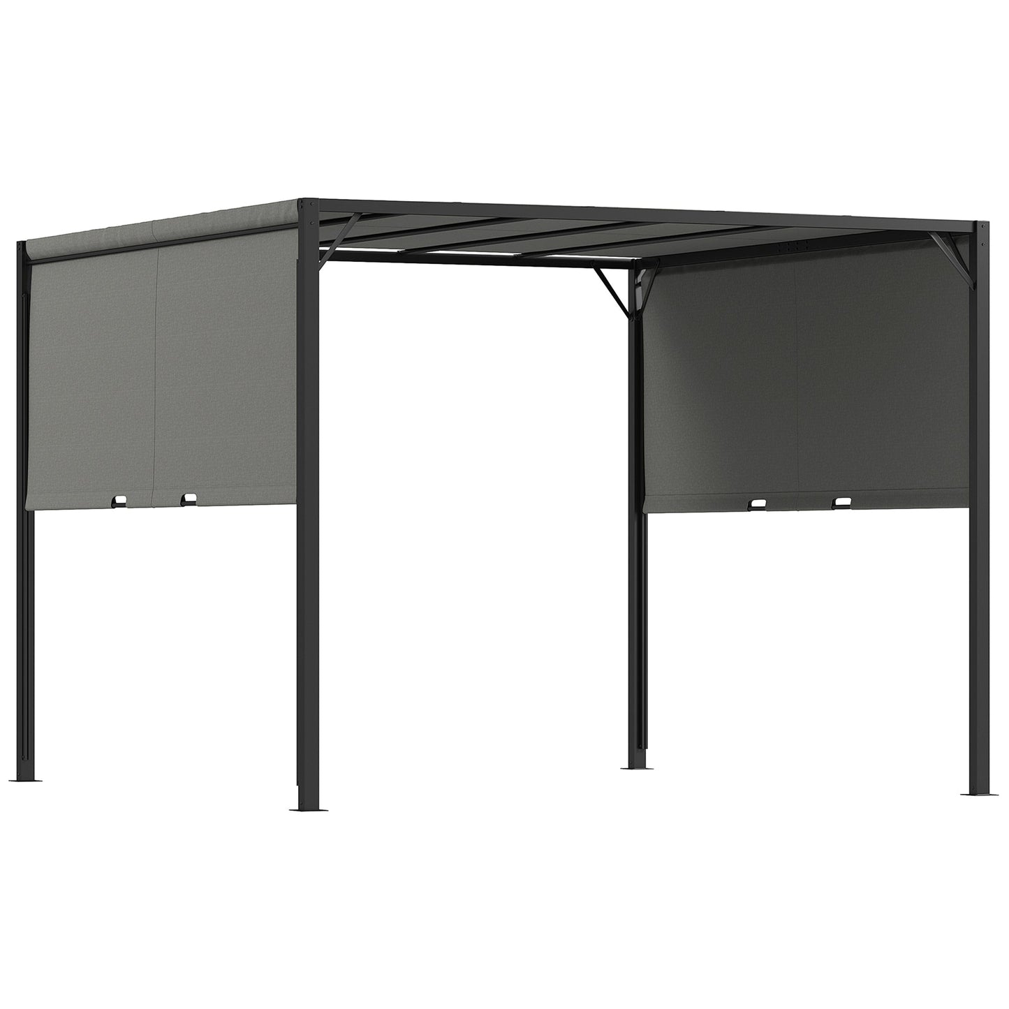 Outsunny 3 X 3 Meters Pergola with Sliding Roof, Garden Gazebo with Adjustable Sun Shade Canopy and Steel Frame, Charcoal Grey