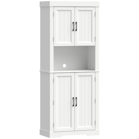 HOMCOM 183 cm Tall Kitchen Cupboard, Kitchen Cabinet with Open Countertop, Door Racks and Adjustable Shelves, White