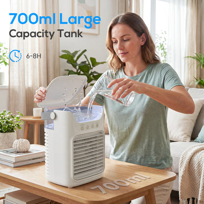HOMCOM Air Cooler with Adjustable Head, Portable Air Conditioner with 3 Wind Speed, 2 Cool Mist, RGB Light, Grey