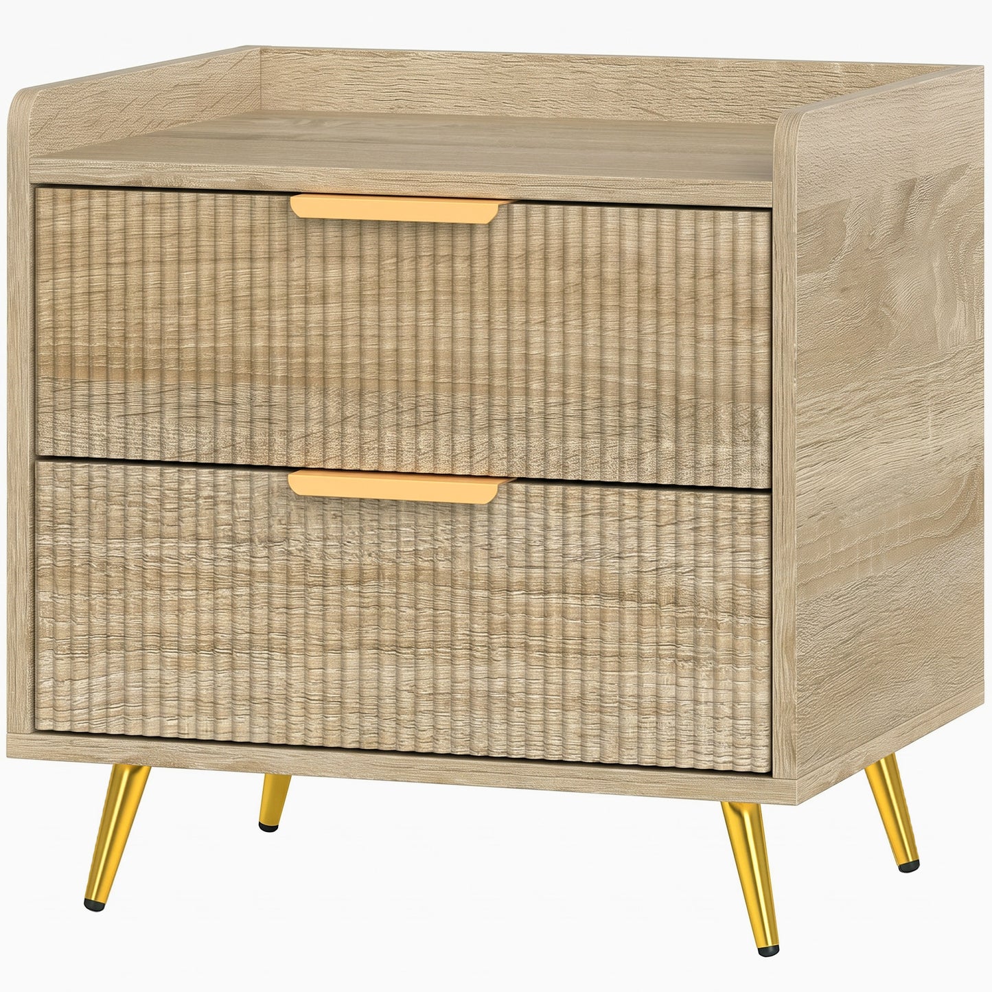 HOMCOM Bedside Table with 2 Drawers, Side End Table with Metal Legs for Bedroom, Living Room, Natural Wood Finish