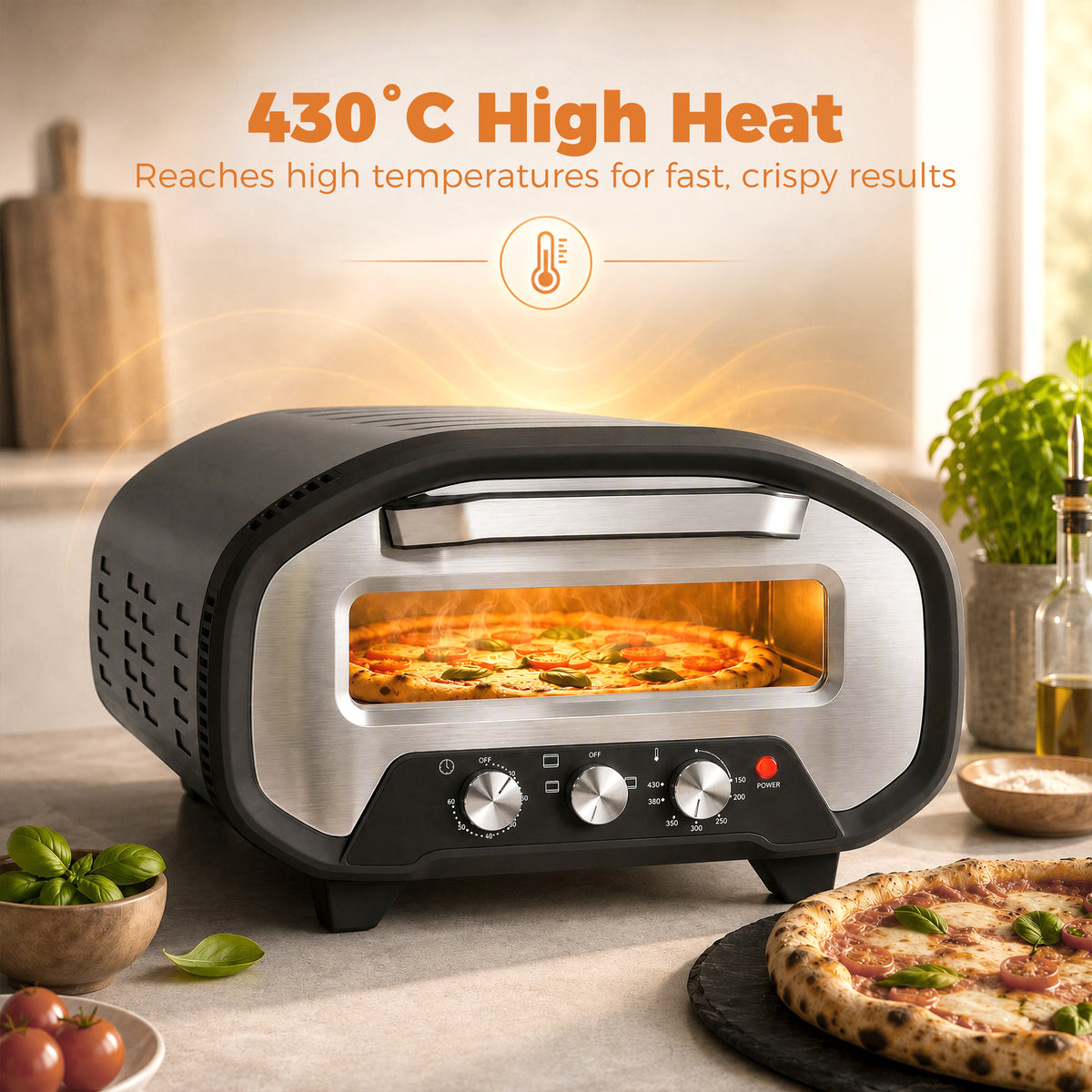 HOMCOM Electric Pizza Oven, Pizza Maker with 3 Knob Control and Ceramic Stone, Viewing Window, 2200W