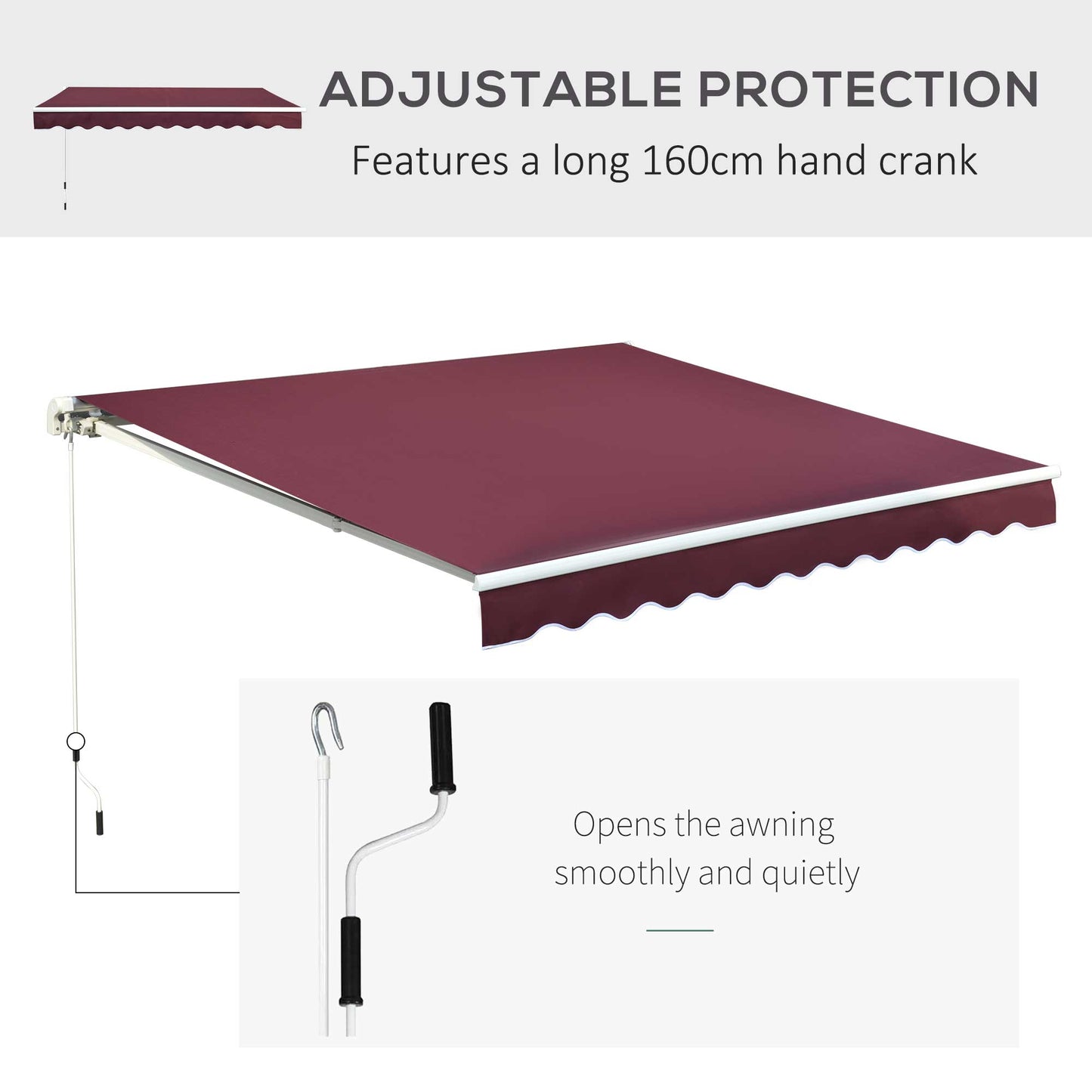 Outsunny Awning Canopy Sun Shade Canopy Garden Patio Manual Retractable Awning, 3x2.5 m-Red