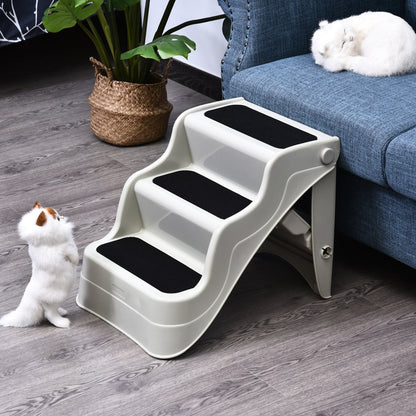 PawHut 3-steps Dog Stairs, Plastic Cat Ladder Lightweight, Pet Access Steps, for Bed, Sofa, Non-slip Stickers, White