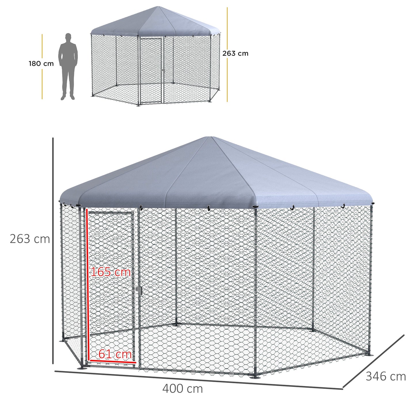 Kurnik PawHut dla 10-15 kur, kur, królików, kaczek, zewnętrzny wybieg dla kur, 4 x 3,5 x 2,6 m