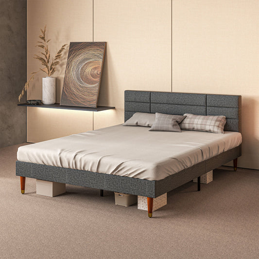 HOMCOM Upholstered King Bed Frame 154W x 206D x 87Hcm with Slats - Grey