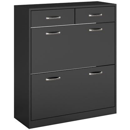 HOMCOM Narrow Shoe Storage with 2 Flip Drawers and Adjustable Shelves Shoe Cabinet Organizer for 12 Pairs of Shoes, Black