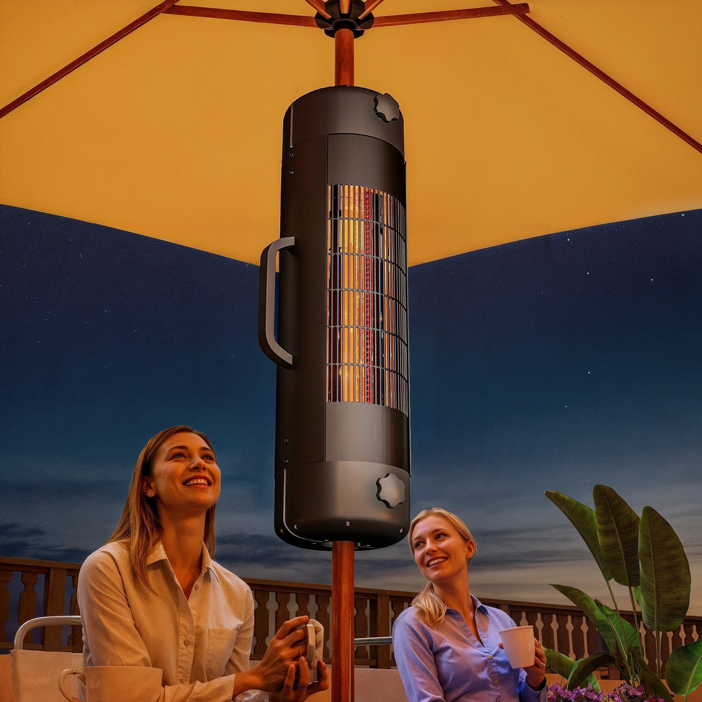 Outsunny Electric Umbrella Parasol Mounted Patio Heater for 25-70 mm Poles, 2000 W Outdoor Garden Heater with 2 Heat Setting, 6 √£≈Ω¬° Coverage, Tip-Over Protection, Black