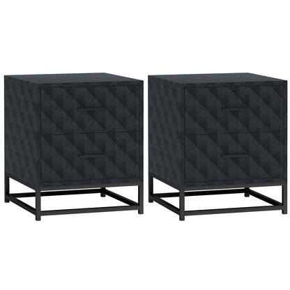 HOMCOM Bedside Tables Set of 2, Modern Bedside Table Nightstand with 2 Drawers, Bedside Cabinet Sofa Side Table with Storage, Steel Legs for Bedroom, Living Room, Black