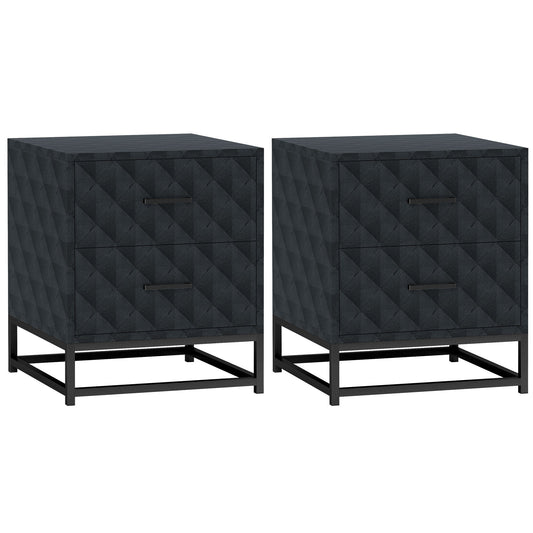 HOMCOM Bedside Tables Set of 2, Modern Bedside Table Nightstand with 2 Drawers, Bedside Cabinet Sofa Side Table with Storage, Steel Legs for Bedroom, Living Room, Black
