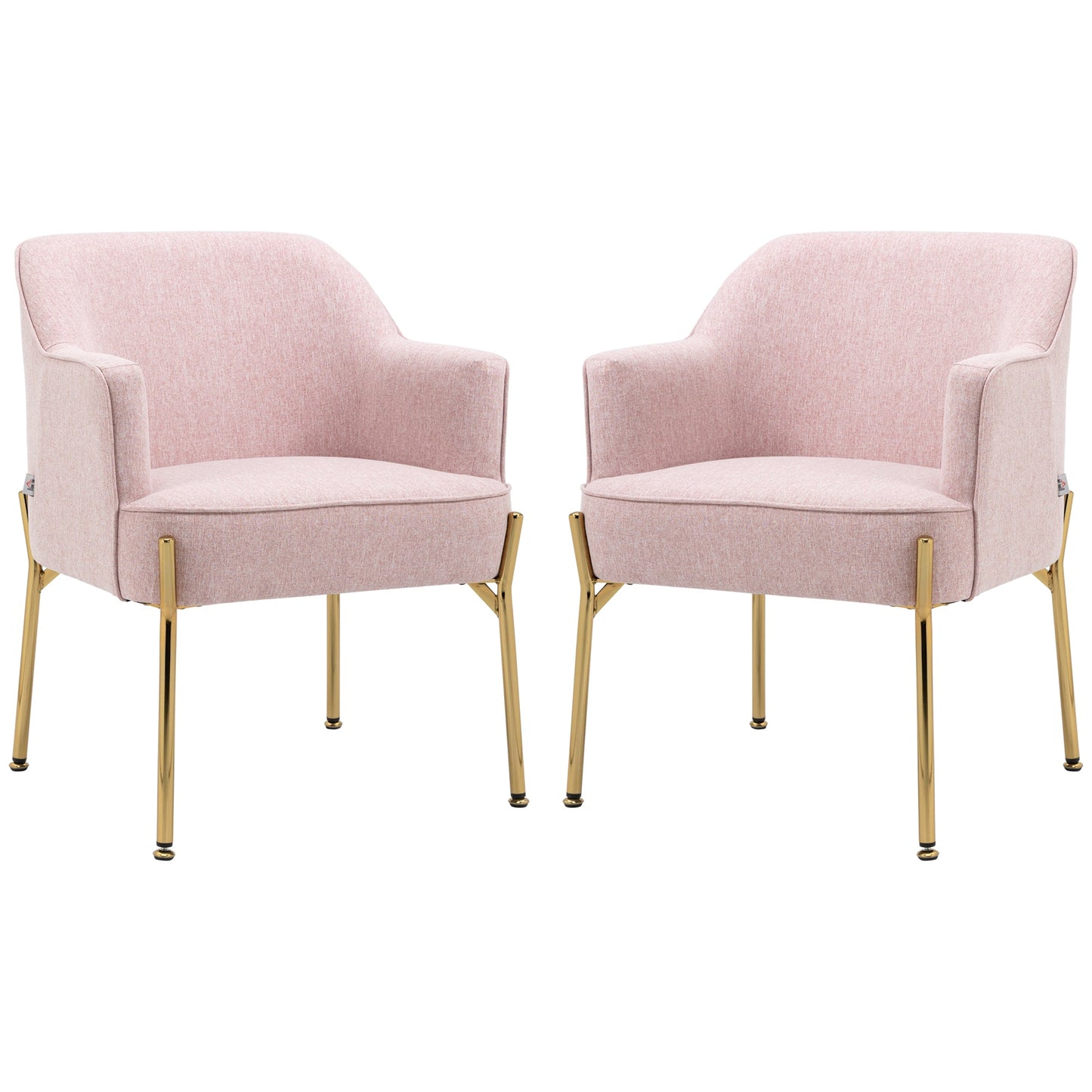 HOMCOM Accent Chair, Living Room Armchair, Vanity Chair with Gold Plating Metal Legs and Soft Padded Seat for Bedroom and Caf√É¬©, Set of 2, Pink