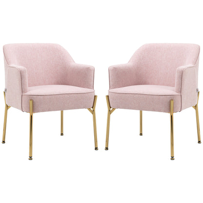 HOMCOM Accent Chair, Living Room Armchair, Vanity Chair with Gold Plating Metal Legs and Soft Padded Seat for Bedroom and Caf√É¬©, Set of 2, Pink