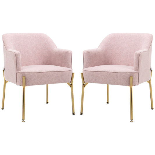 HOMCOM Accent Chair, Living Room Armchair, Vanity Chair with Gold Plating Metal Legs and Soft Padded Seat for Bedroom and Caf√É¬©, Set of 2, Pink
